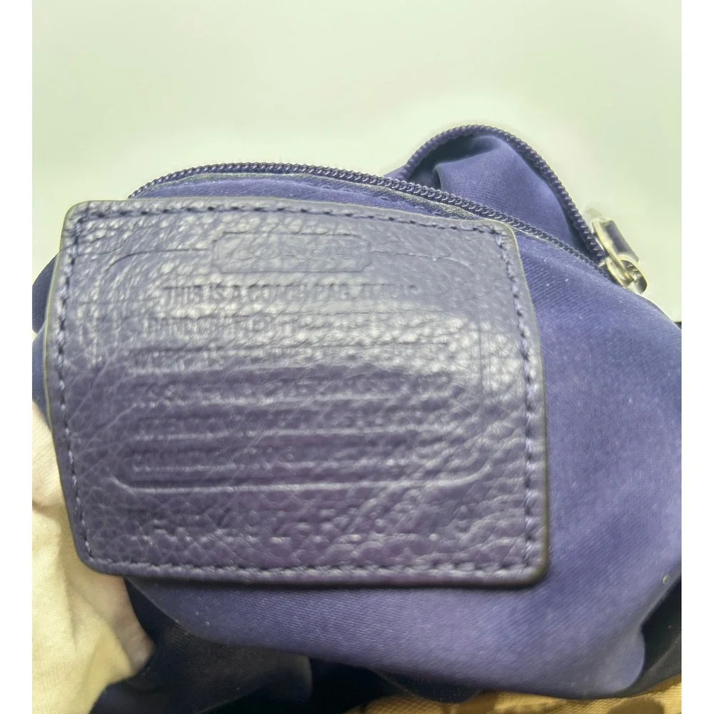 Coach Signature Hobo Bag Purple Leather Trim Canvas Crossbody Shoulder Purse